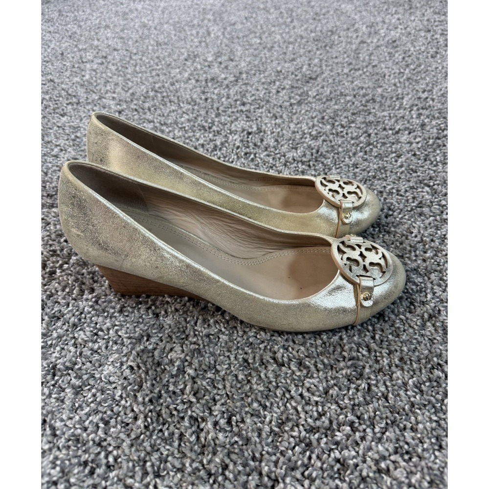 Tory Burch Metallic Leather Wedge Pumps Women's Size 10 Gold